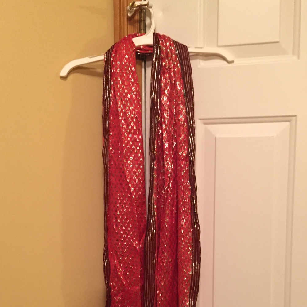 Scarf red, burgundy and silver